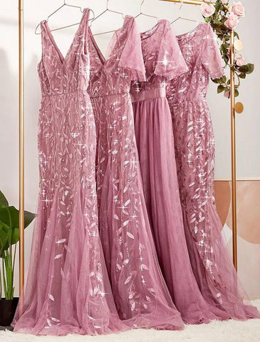 Meerjungfrau/Trompete Abendkleid Elegantes Kleid Abschlussball Hochzeit Party Bodenlang Langarm Rundhals Tüll mit Stickerei