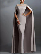 Etui-/Säulen-Abendkleid, elegantes Kleid, formeller Abend, bodenlang, kurze Ärmel, Illusionsausschnitt, Herbst, Hochzeitsgast, Stretchstoff mit Spitzeneinsatz, Applikationen