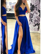 Vestidos de fiesta de dos piezas, vestido sexy, vestido formal para invitados de boda, cola larga/cortada, sin mangas, tirantes finos, charmeuse con lazo(s), abertura
