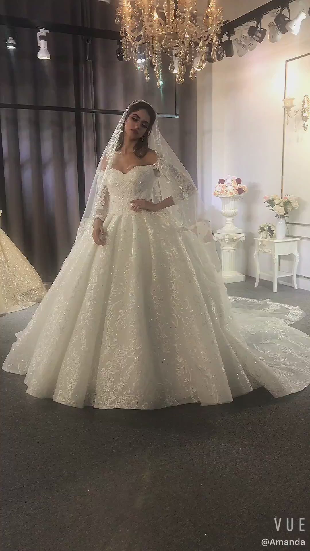 NB3754 Off The Shoulder Long Sleeves Beautiful Wedding Dress Lace Bridal Dress 2022