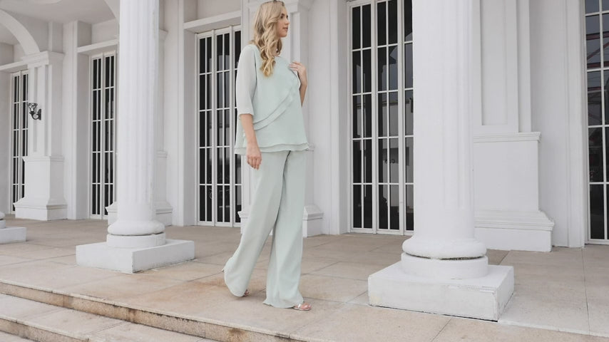 Numbersea Elegant 2 Piece Mother of The Bride Dress Plus Size Pant Suits Ruffle Layers Sliver Housecoat 28064