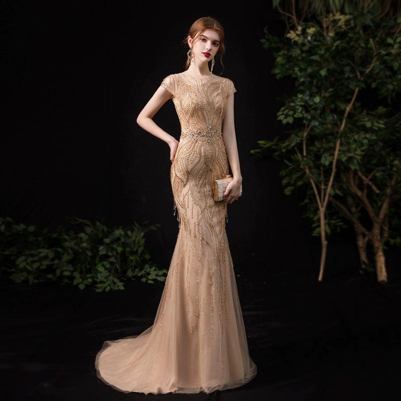 Women's Mermaid Evening Dress Beaded Formal Dresses Long Sexy Prom Dresses for Women - NumberSea