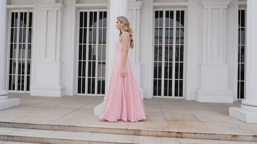 Numbersea Chiffon A-line Sequin Evening Dress Floor Length Formal Prom Gowns Long Sleeves SEA28076