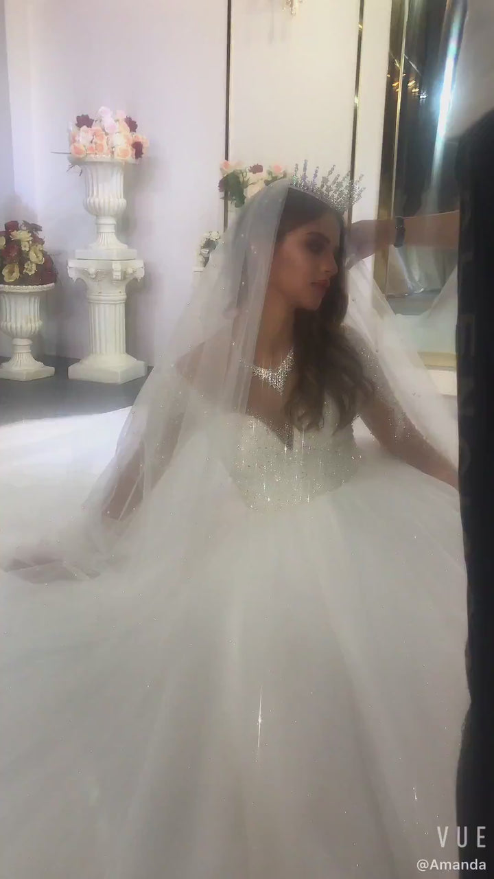 NB3752 Robe De Mariee Full Beading Long Seeves Wedding Dress Puffy Ball Gown 2022
