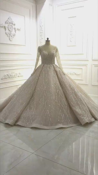 Stunning full beading long sleeves bridal wedding dress 2020 dubai NB460